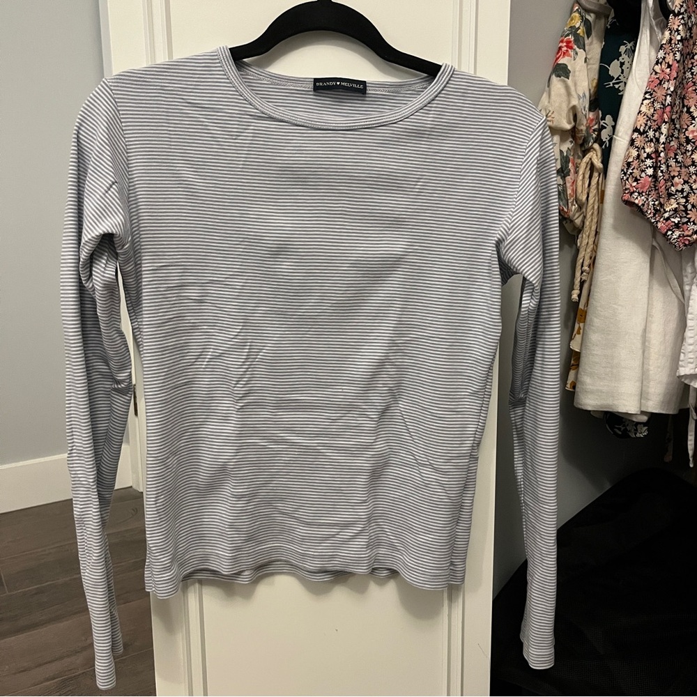 ❌SOLD❌ Brandy Melville | Light Blue Striped Long Sleeve T-Shirt